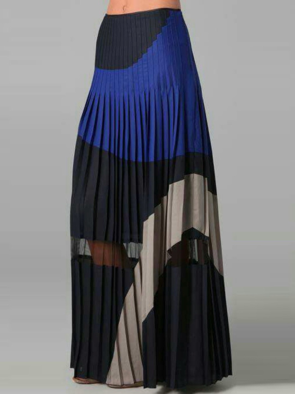 BCBGMaxAzria Pleated Maxi Skirt in Blue, Black & Cream Sz 6 (S/M)